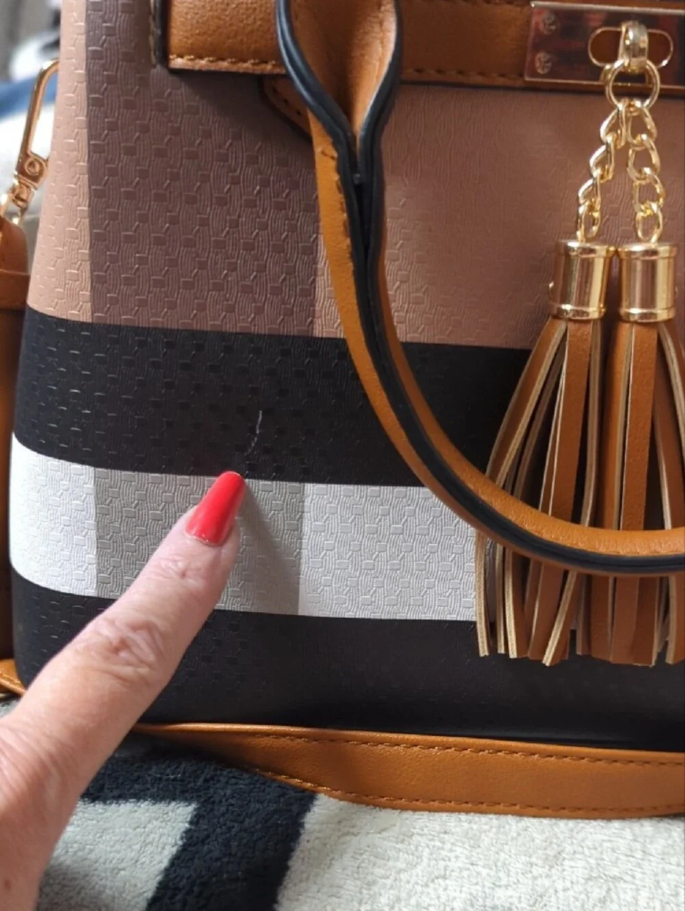 Women’s Multi-Tone Tan & Brown Tote with Tassel Accent